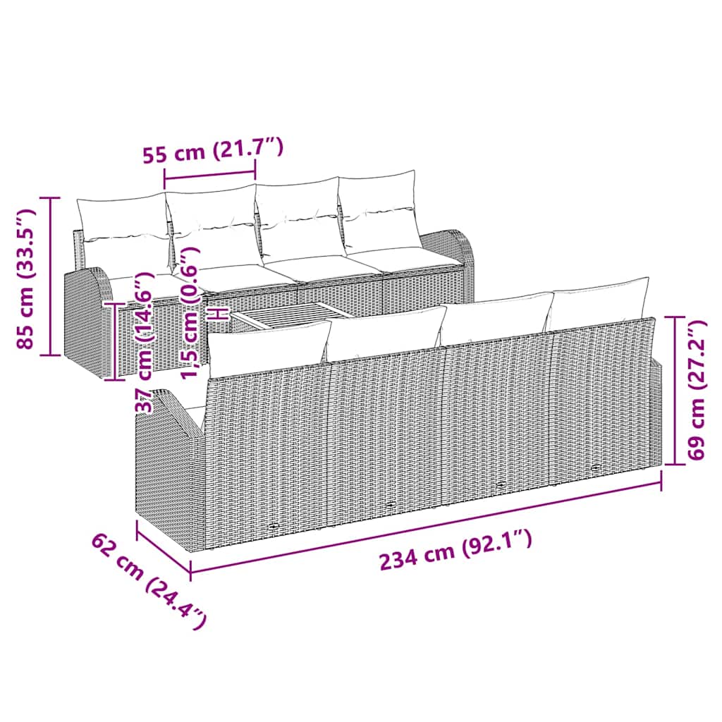 Garten-Sofa-Set 9 pcs Beige Poly Rattan