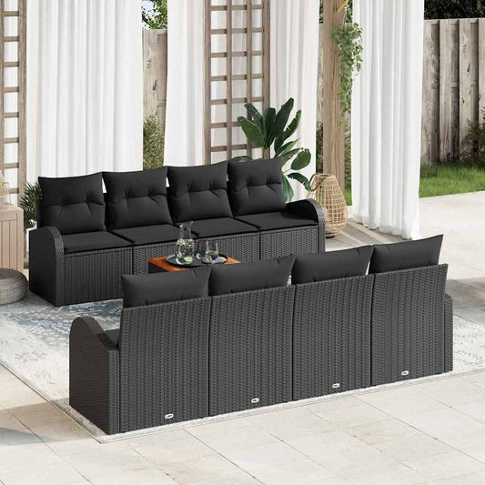 Garten-Sofa-Set 9 pcs Schwarz Poly Rattan