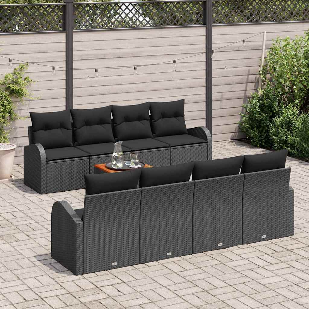 Garten-Sofa-Set 9 pcs Schwarz Poly Rattan