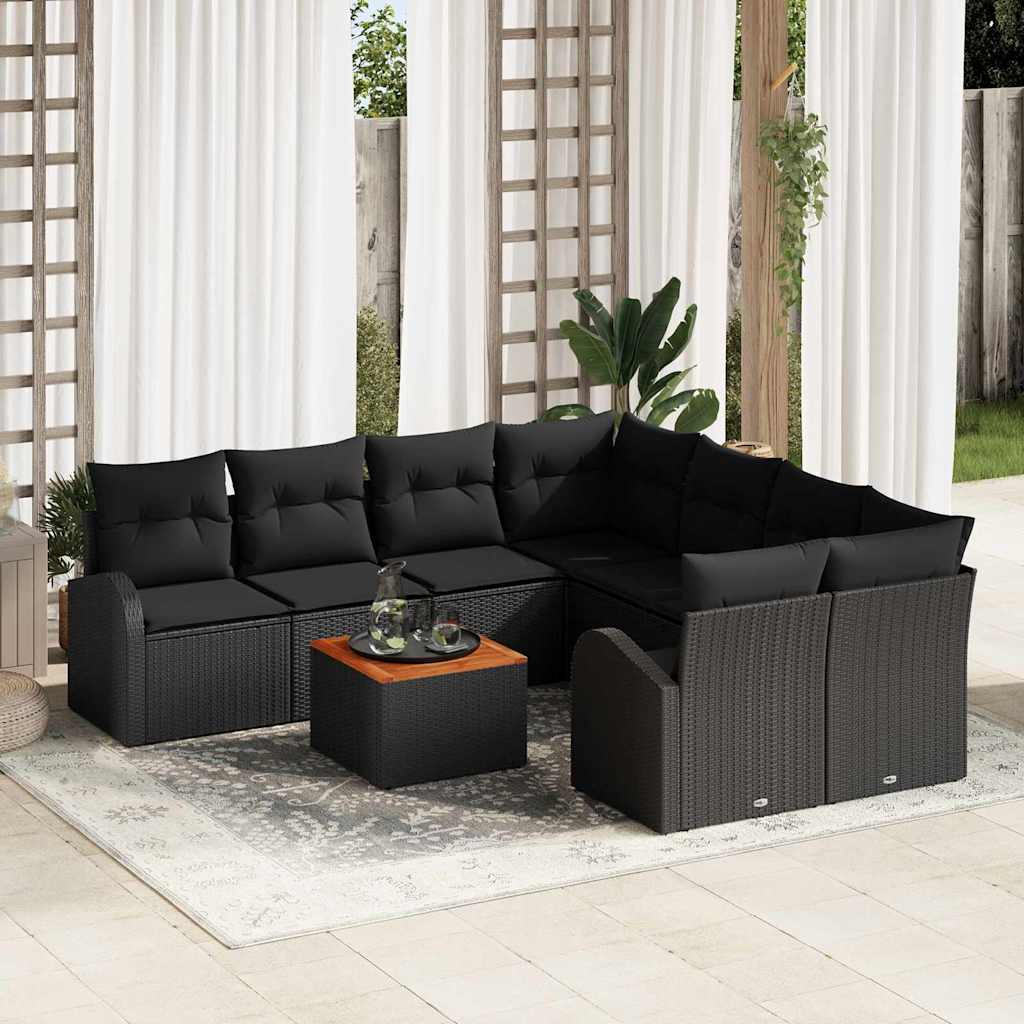 Garten-Sofa-Set 9 pcs Schwarz Poly Rattan