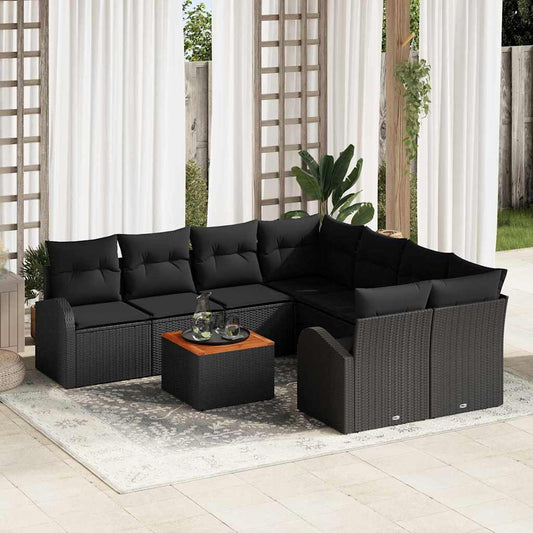 Garten-Sofa-Set 9 pcs Schwarz Poly Rattan