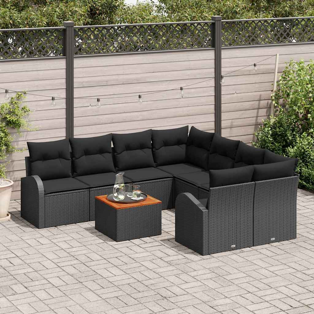 Garten-Sofa-Set 9 pcs Schwarz Poly Rattan