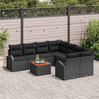 Garten-Sofa-Set 9 pcs Schwarz Poly Rattan