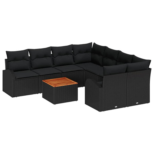 Garten-Sofa-Set 9 pcs Schwarz Poly Rattan