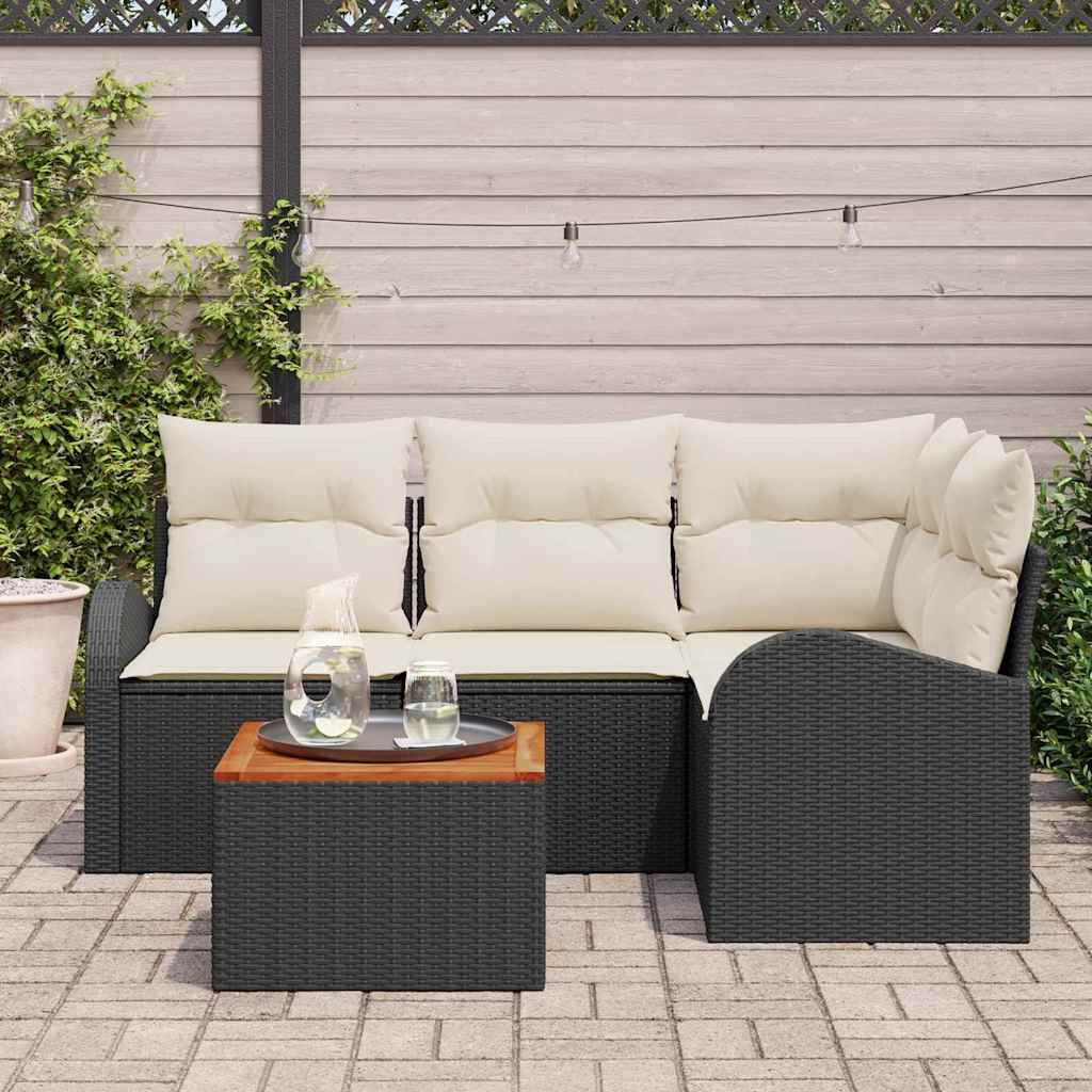 Garten-Sofa-Set 5 pcs Schwarz Poly Rattan