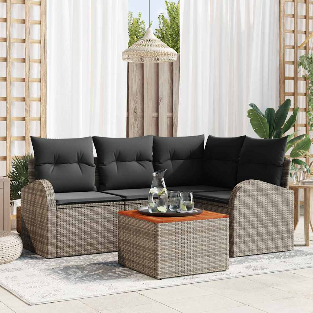 Garten-Sofa-Set 5 pcs Grau Poly Rattan