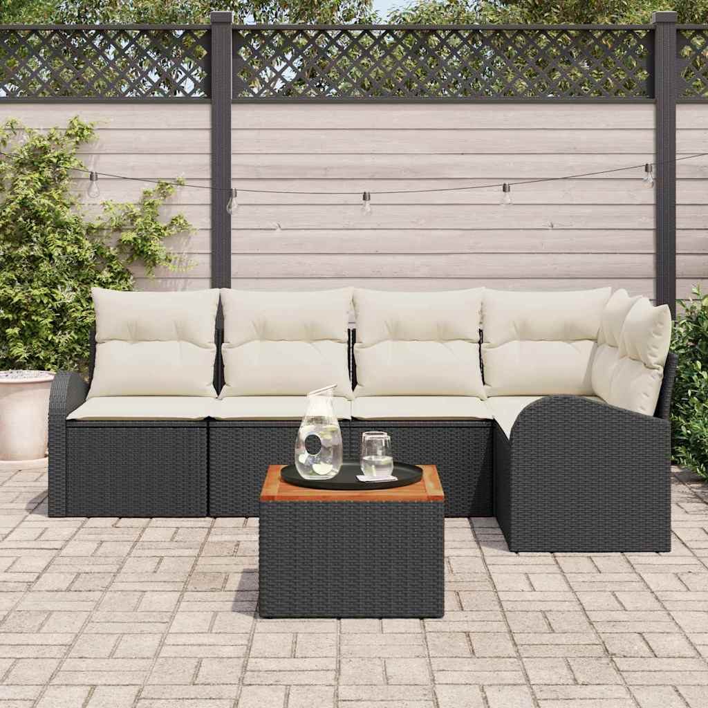 Garten-Sofa-Set 6 pcs Schwarz Poly Rattan