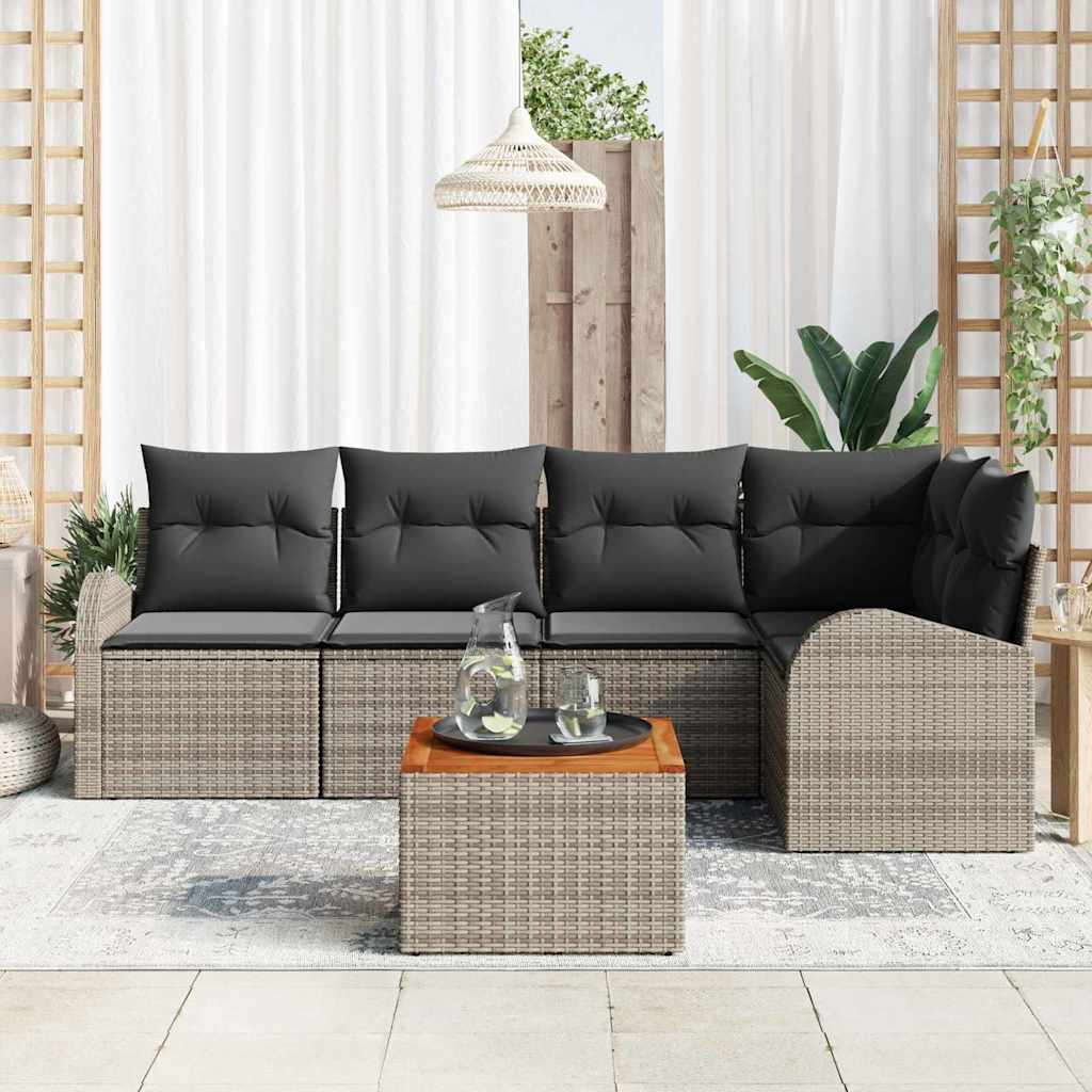 Garten-Sofa-Set 6 pcs Grau Poly Rattan