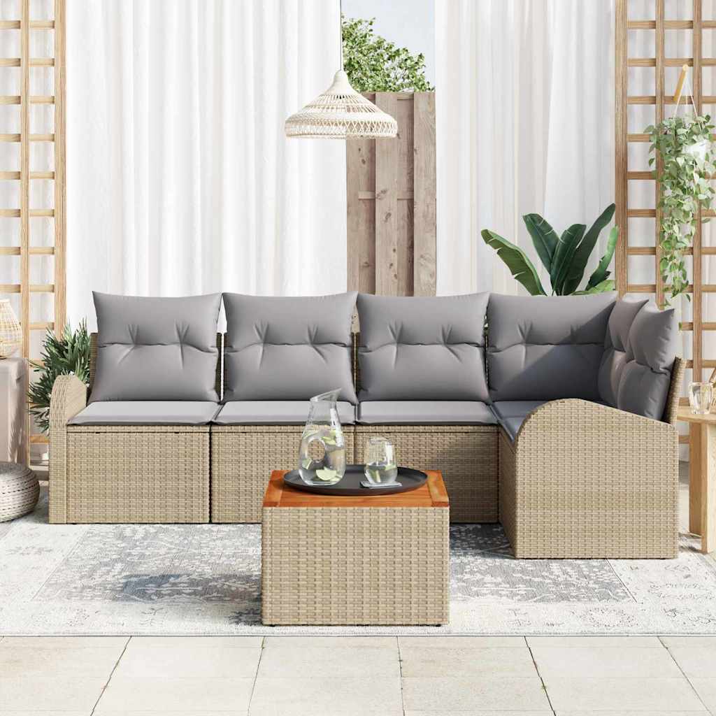 Garten-Sofa-Set 6 pcs Beige Poly Rattan