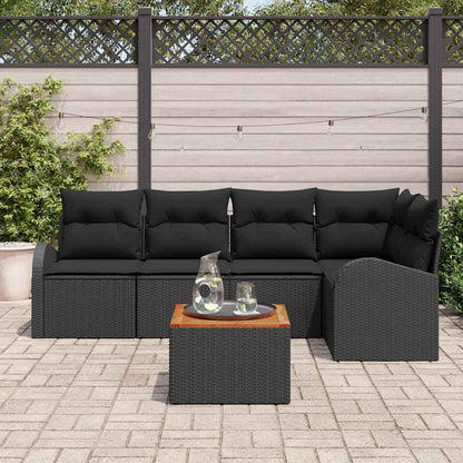 Garten-Sofa-Set 6 pcs Schwarz Poly Rattan