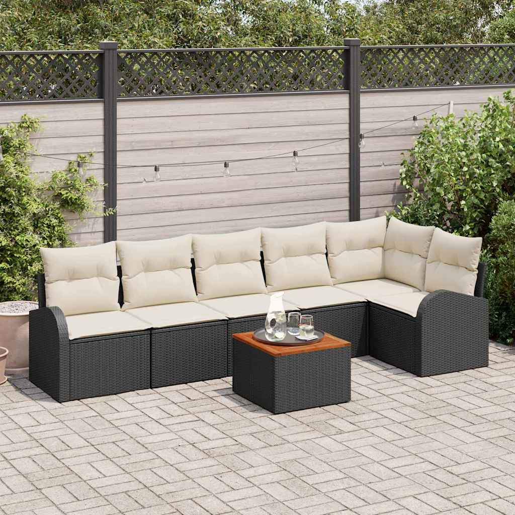 Garten-Sofa-Set 7 pcs Schwarz Poly Rattan