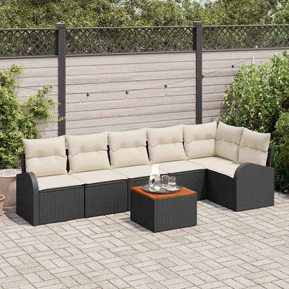 Garten-Sofa-Set 7 pcs Schwarz Poly Rattan