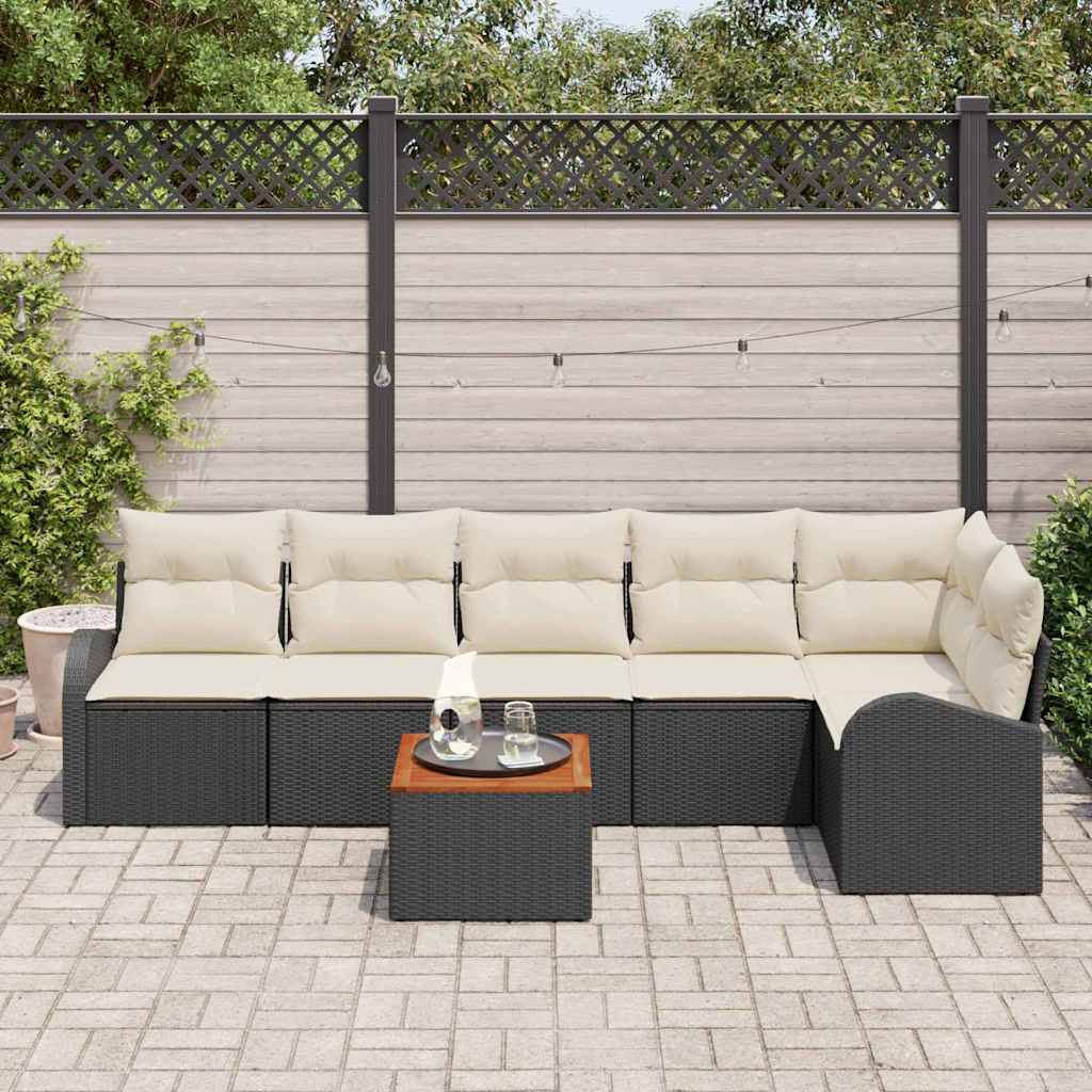 Garten-Sofa-Set 7 pcs Schwarz Poly Rattan