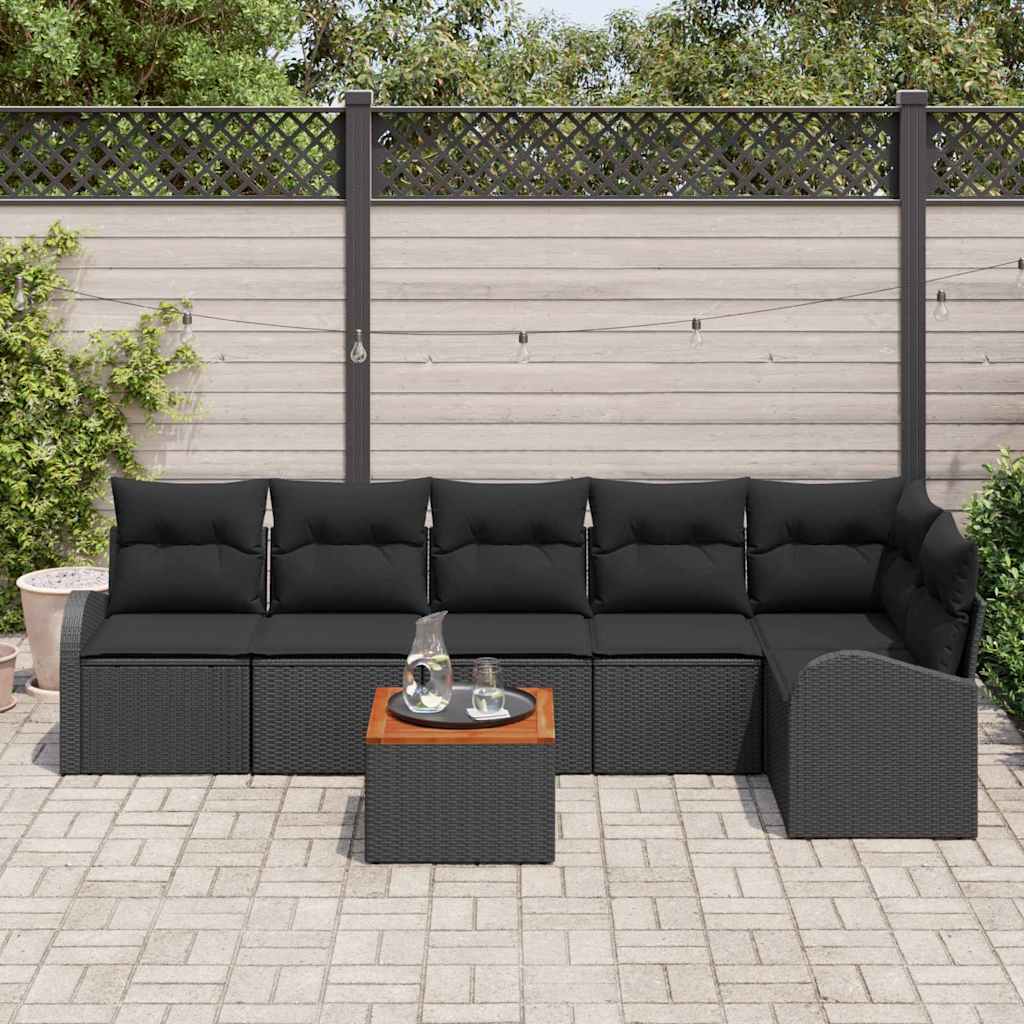 Garten-Sofa-Set 7 pcs Schwarz Poly Rattan