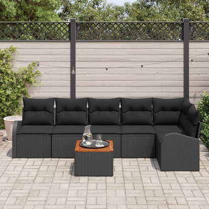 Garten-Sofa-Set 7 pcs Schwarz Poly Rattan