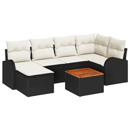 Garten-Sofa-Set 7 pcs Schwarz Poly Rattan