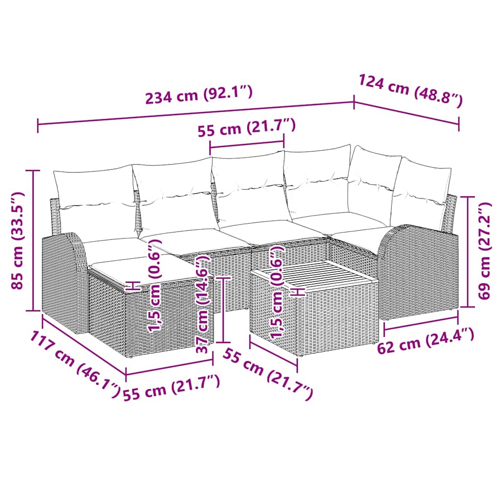 Garten-Sofa-Set 7 pcs Schwarz Poly Rattan