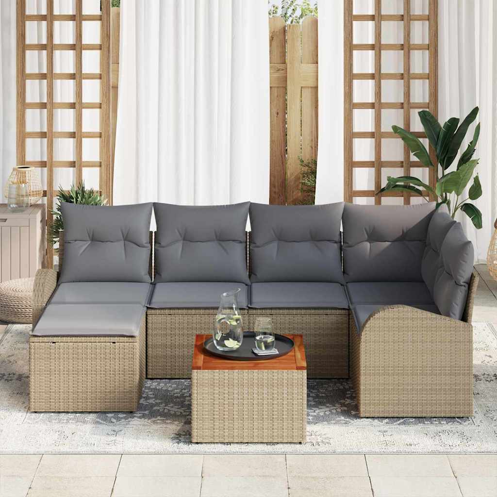Garten-Sofa-Set 7 pcs Beige Poly Rattan