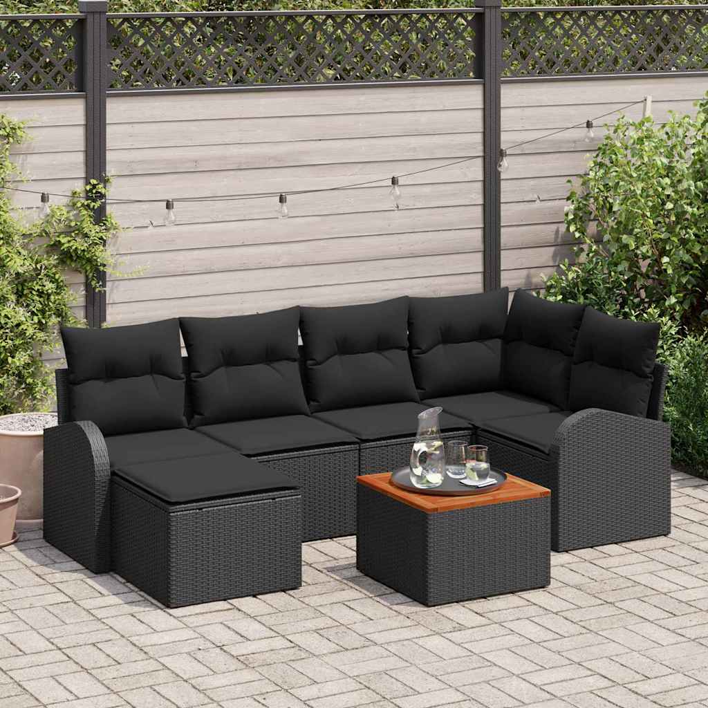 Garten-Sofa-Set 7 pcs Schwarz Poly Rattan