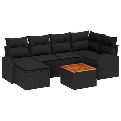 Garten-Sofa-Set 7 pcs Schwarz Poly Rattan