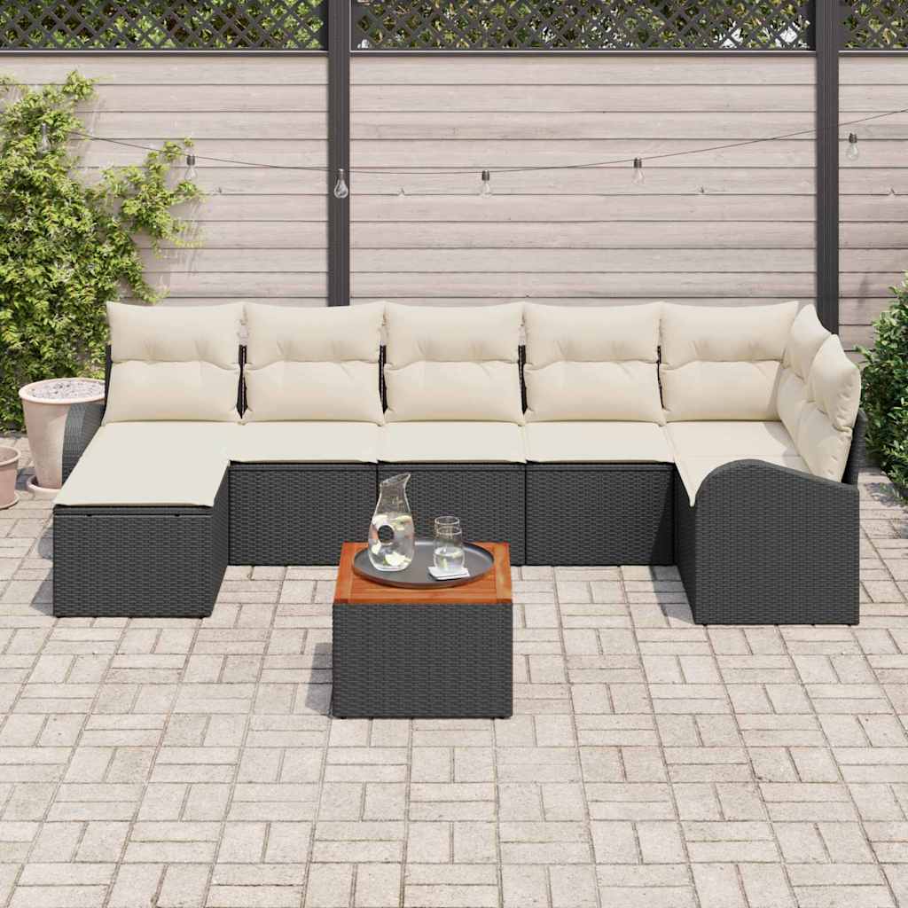 Garten-Sofa-Set 8 pcs Schwarz Poly Rattan