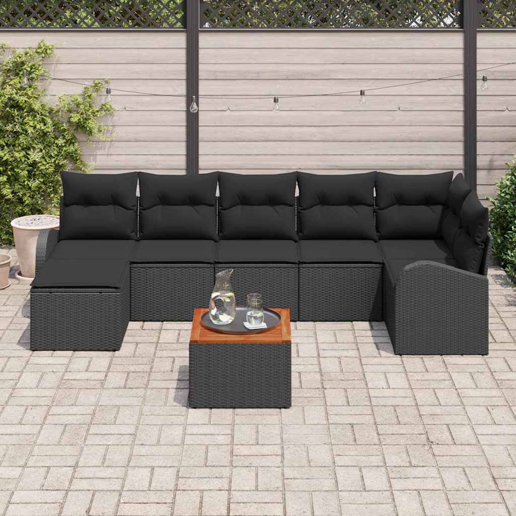 Garten-Sofa-Set 8 pcs Schwarz Poly Rattan