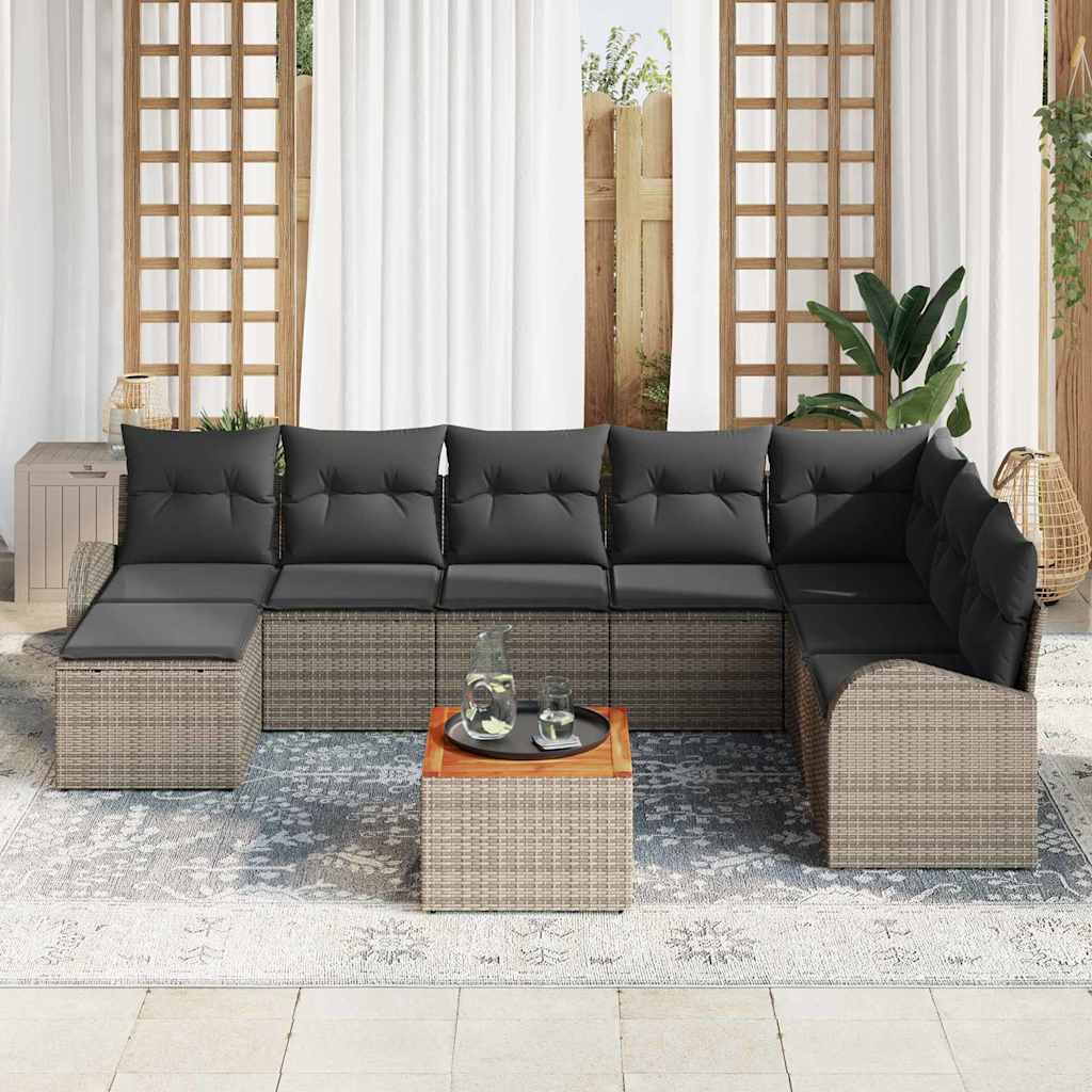 Garten-Sofa-Set mit Kissen 9 pcs Grau Poly Rattan