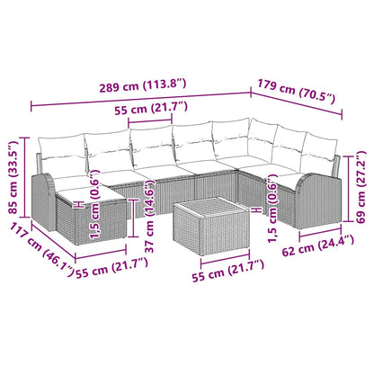 Garten-Sofa-Set mit Kissen 9 pcs Schwarz Poly Rattan