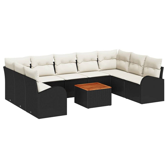 Garten-Sofa-Set mit Kissen 10 pcs Schwarz Poly Rattan
