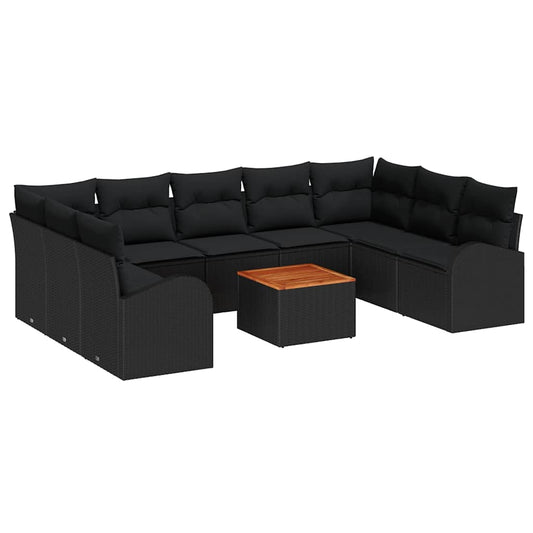 Garten-Sofa-Set mit Kissen 10 pcs Schwarz Poly Rattan