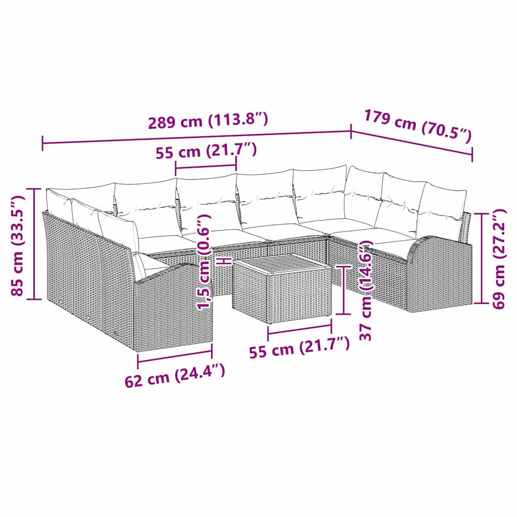Garten-Sofa-Set mit Kissen 10 pcs Schwarz Poly Rattan