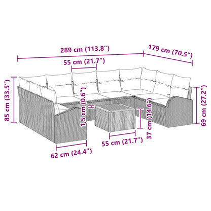Garten-Sofa-Set mit Kissen 10 pcs Schwarz Poly Rattan