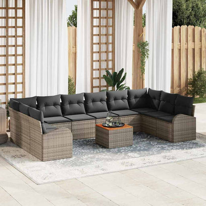 Garten-Sofa-Set mit Kissen 11 pcs Grau Poly Rattan