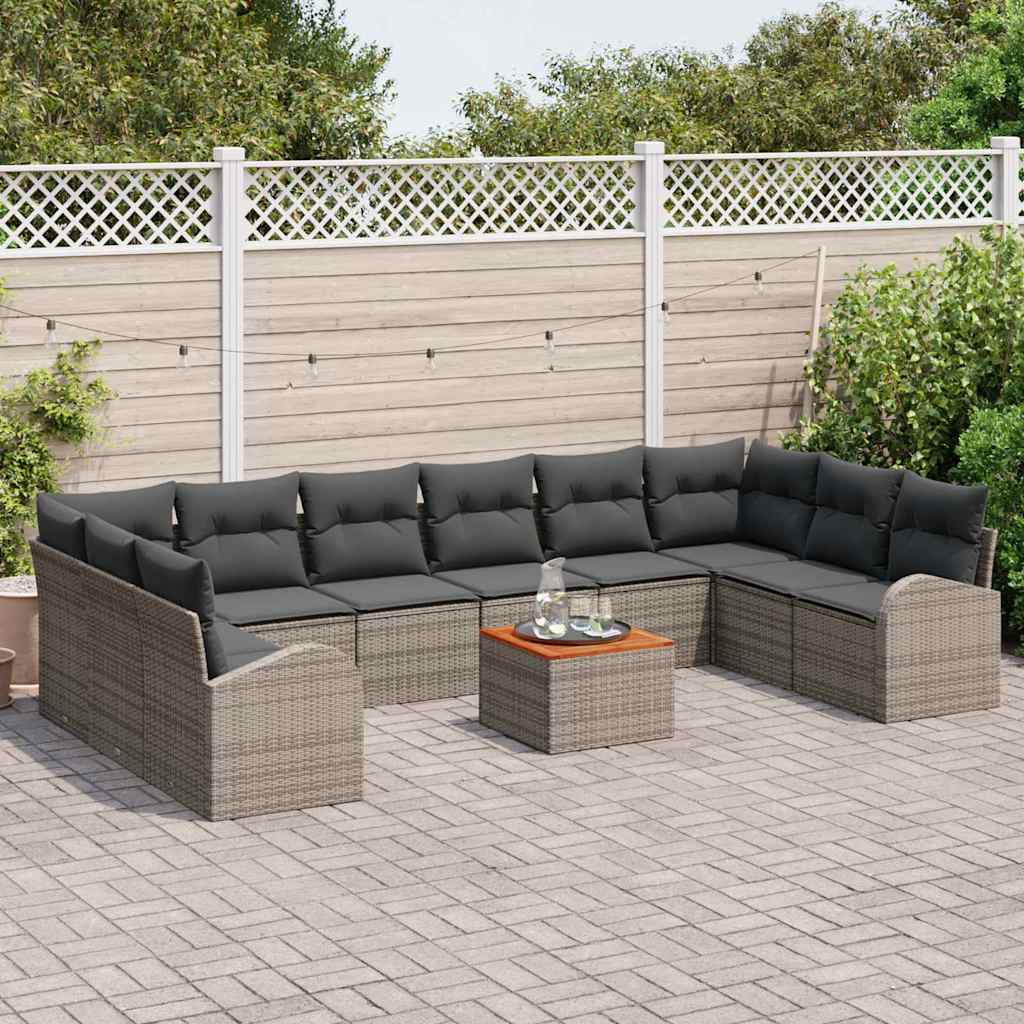 Garten-Sofa-Set mit Kissen 11 pcs Grau Poly Rattan
