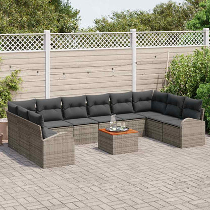 Garten-Sofa-Set mit Kissen 11 pcs Grau Poly Rattan