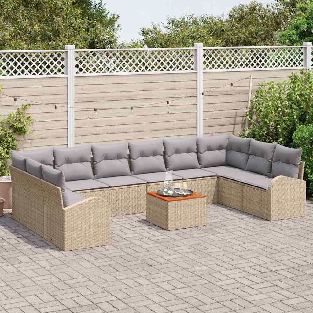 Garten-Sofa-Set mit Kissen 11 pcs Beige Poly Rattan