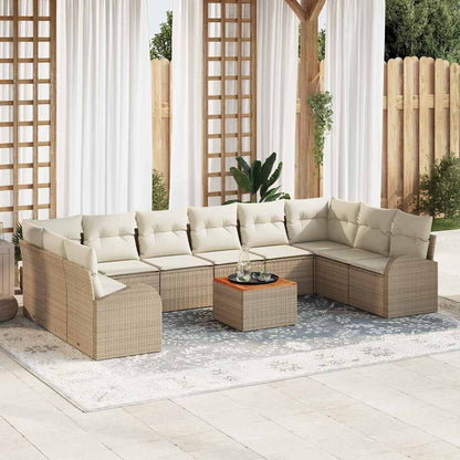 Garten-Sofa-Set mit Kissen 11 pcs Beige Poly Rattan