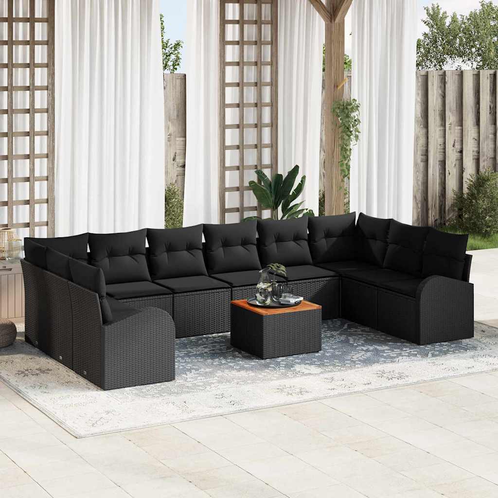 Garten-Sofa-Set mit Kissen 11 pcs Schwarz Poly Rattan
