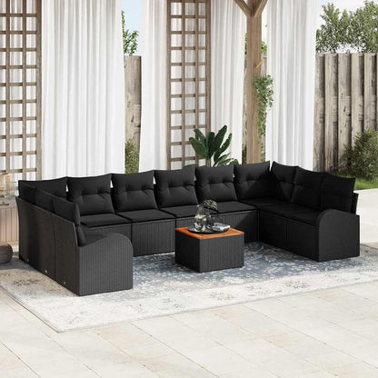 Garten-Sofa-Set mit Kissen 11 pcs Schwarz Poly Rattan