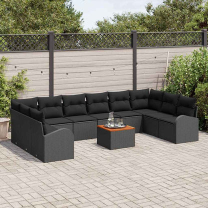 Garten-Sofa-Set mit Kissen 11 pcs Schwarz Poly Rattan