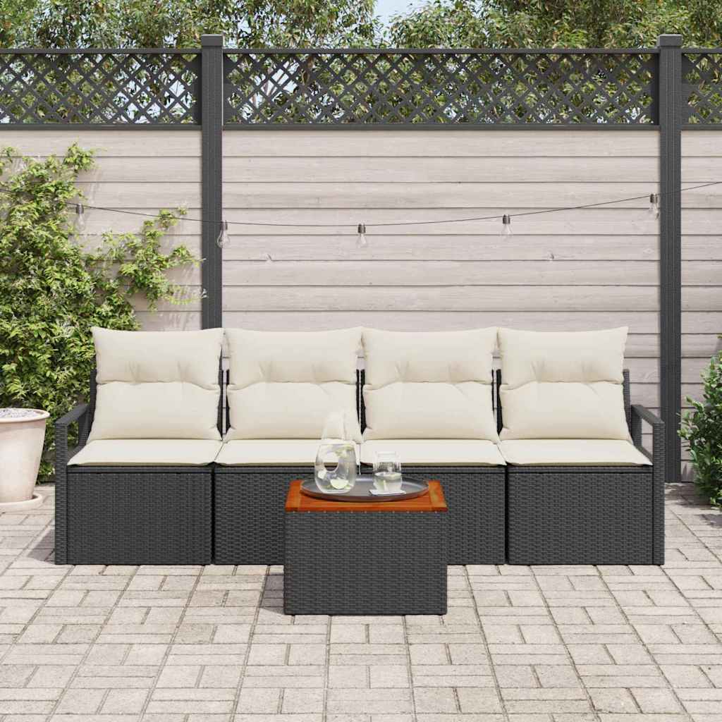 Garten-Sofa-Set mit Kissen 5 pcs Schwarz Poly Rattan