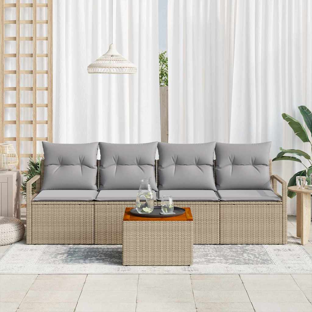 Garten-Sofa-Set mit Kissen 5 pcs Beige Poly Rattan