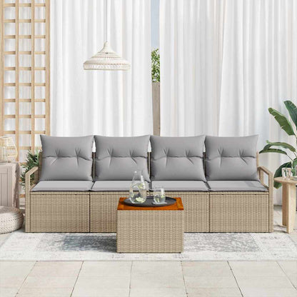 Garten-Sofa-Set mit Kissen 5 pcs Beige Poly Rattan