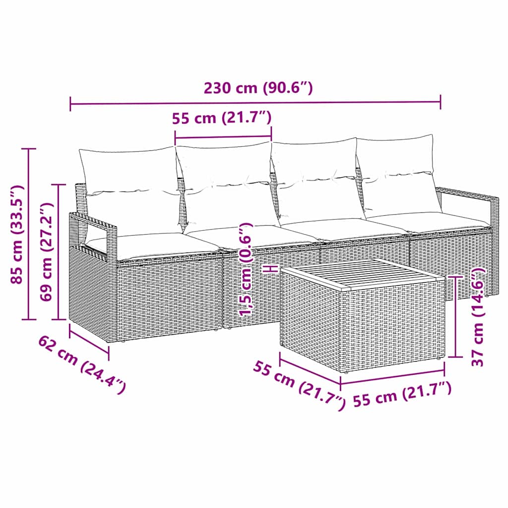 Garten-Sofa-Set mit Kissen 5 pcs Beige Poly Rattan