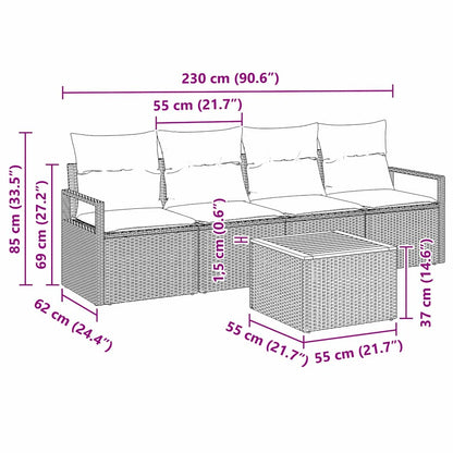 Garten-Sofa-Set mit Kissen 5 pcs Beige Poly Rattan