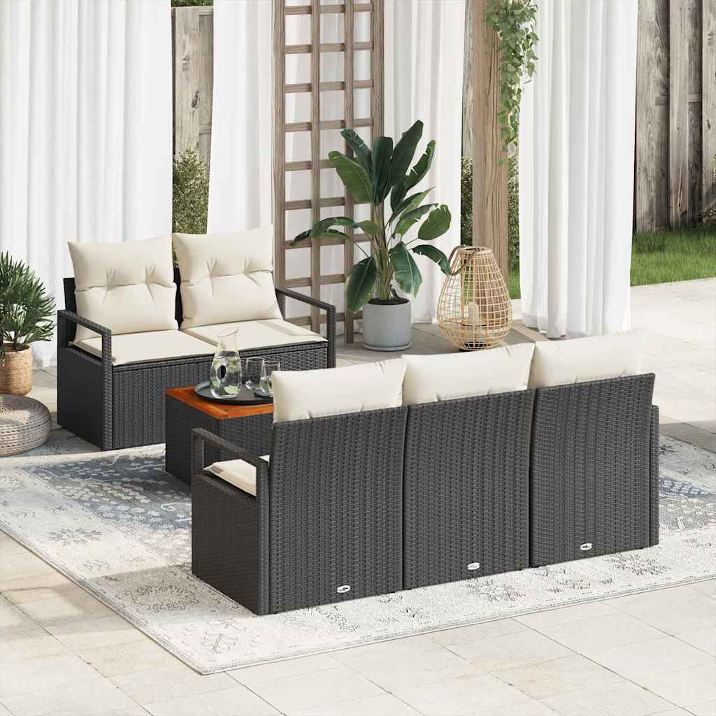 Garten-Sofa-Set mit Kissen 6 pcs Schwarz Poly Rattan