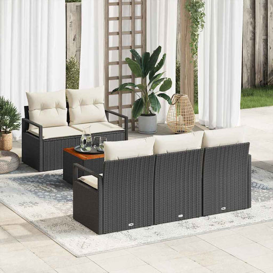 Garten-Sofa-Set mit Kissen 6 pcs Schwarz Poly Rattan