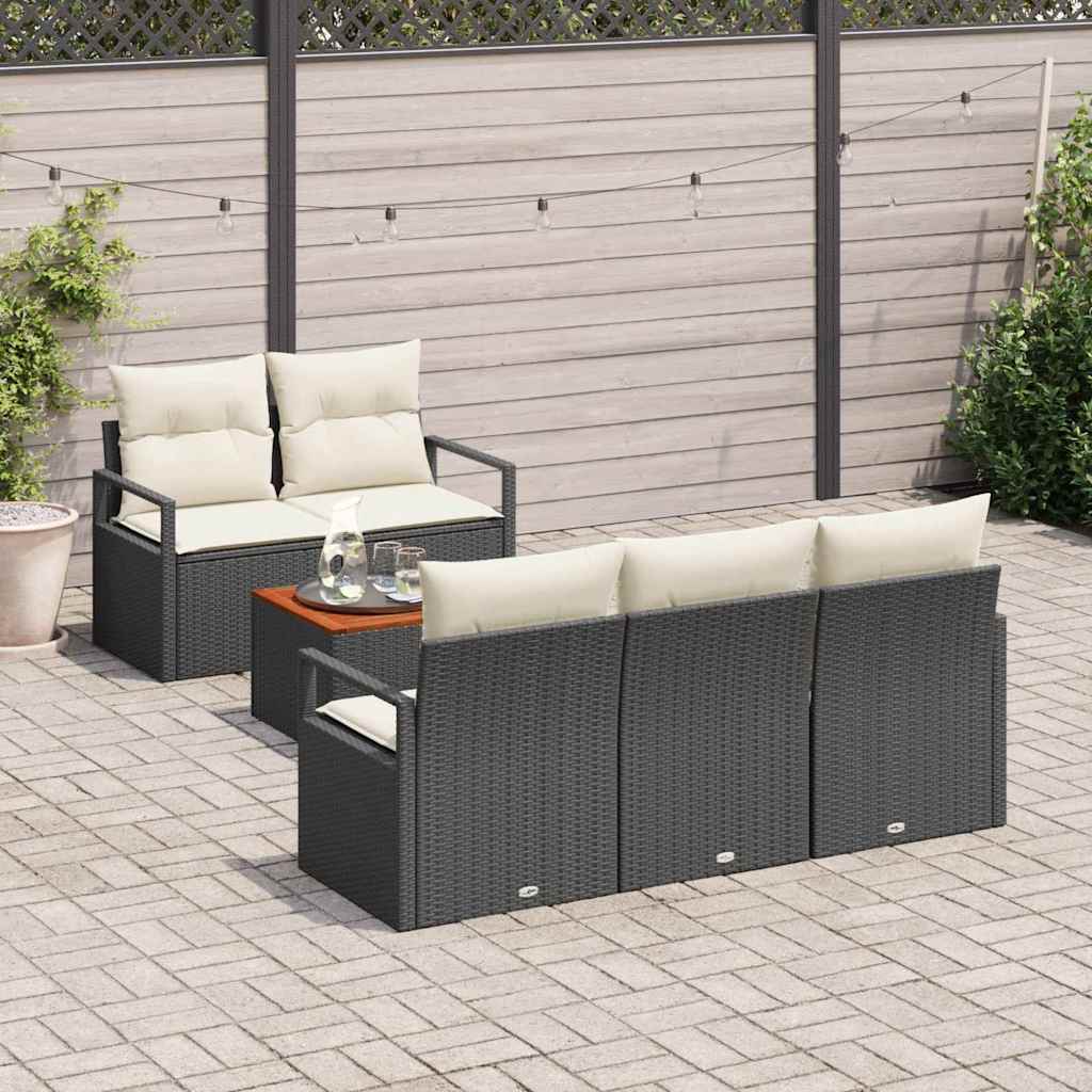 Garten-Sofa-Set mit Kissen 6 pcs Schwarz Poly Rattan