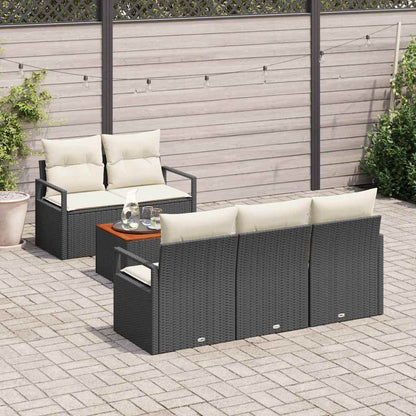 Garten-Sofa-Set mit Kissen 6 pcs Schwarz Poly Rattan