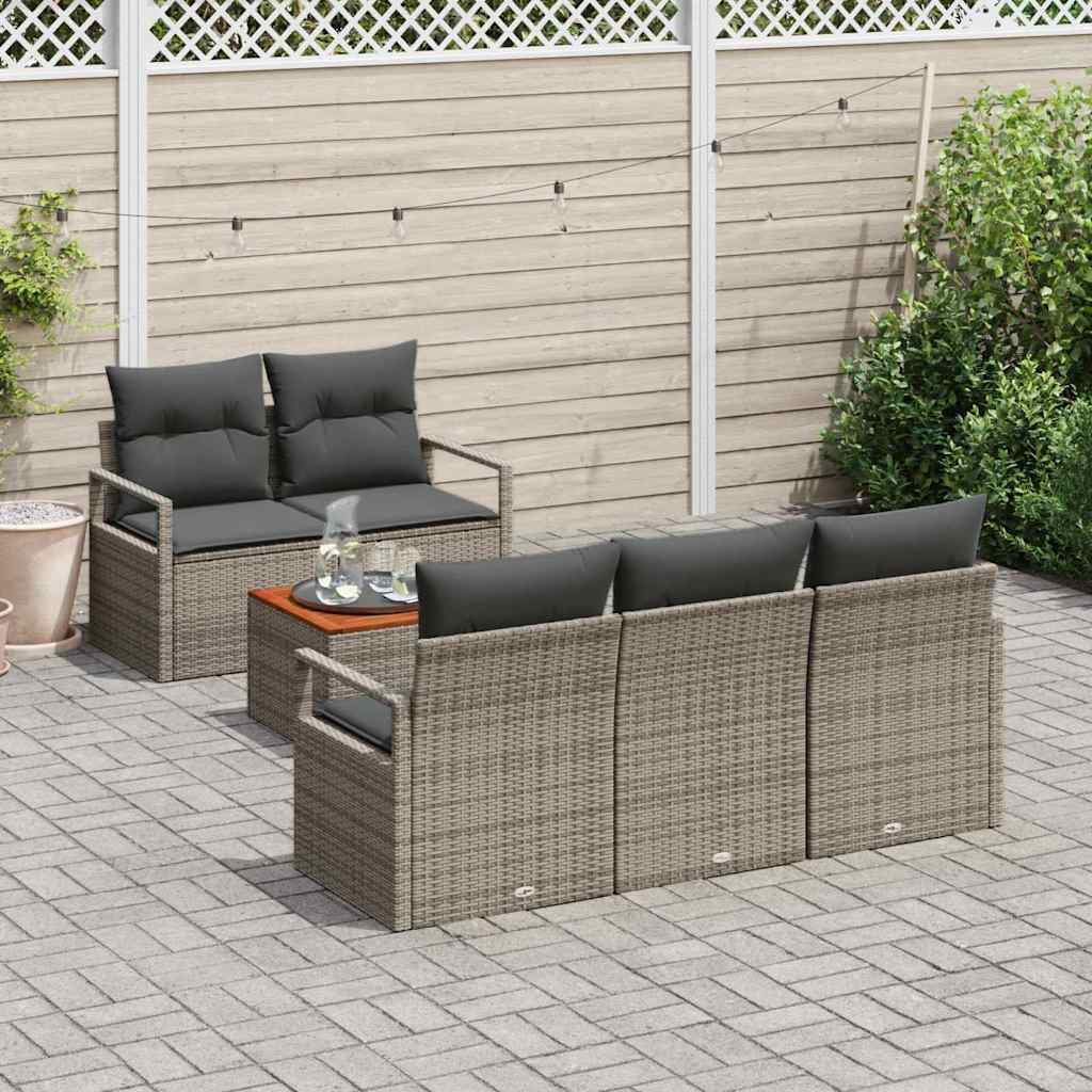 Garten-Sofa-Set mit Kissen 6 pcs Grau Poly Rattan